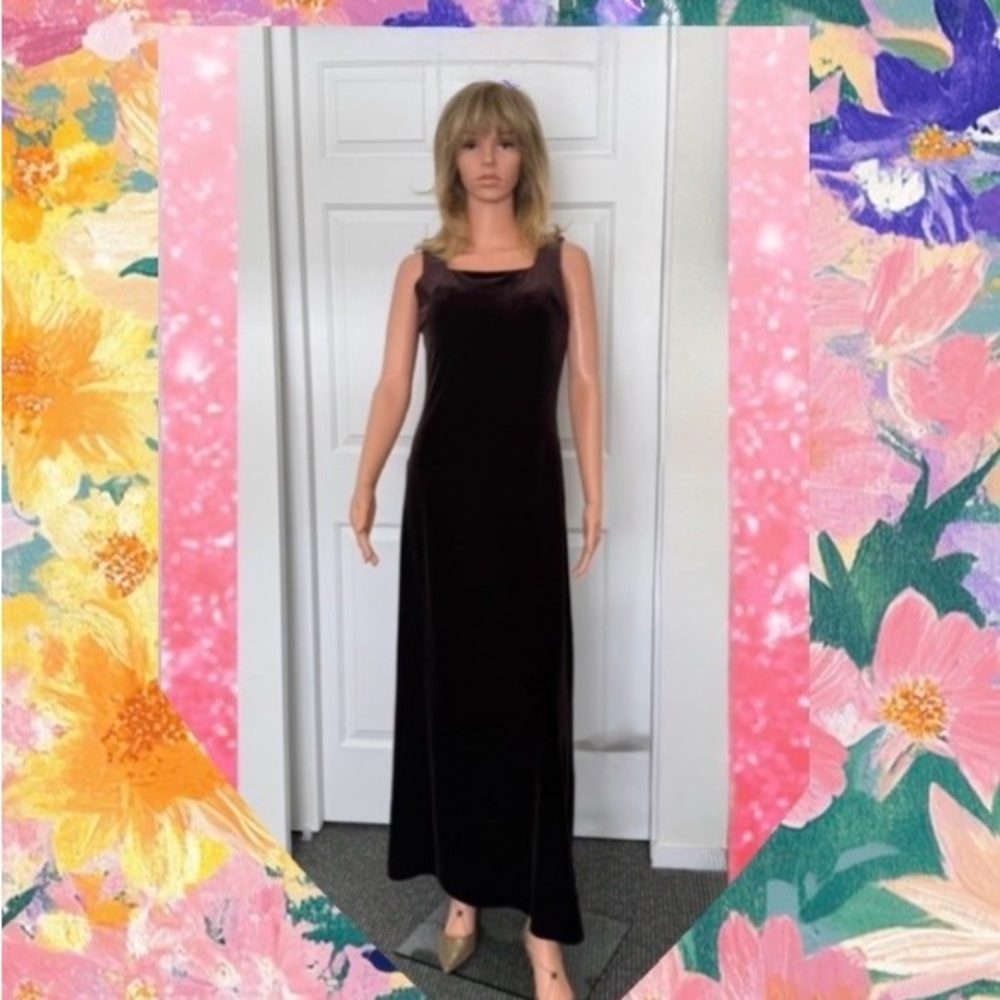 Elegant Chocolate Brown Velveteen maxi dress